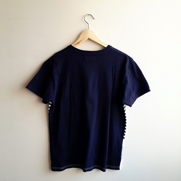 SOUL STAR Colourblock Short Sleeve Tee with Front Pocket in Navy & Grey Stripes - Picture 2 of 3